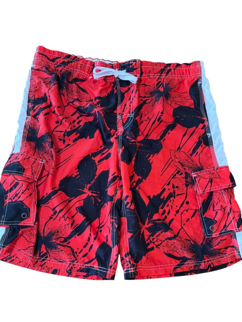 Vintage board shorts red&black tropical sz XL  drawstring surf mentality